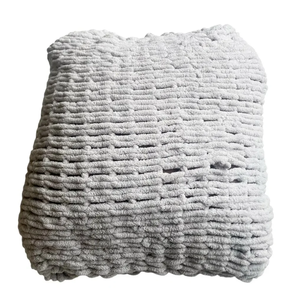 Handmade Gray Chunky Knit Square Pillow Gifts Fall Comfy Cozy Handknit Upcycled